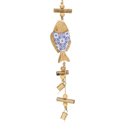 Produkt Drewniana ryba do zawieszenia dzwonka naturalna niebiesko biała wys. 46cm