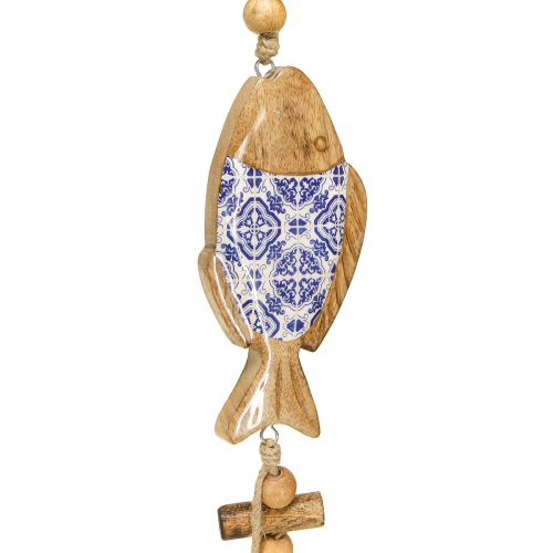 Produkt Drewniana ryba do zawieszenia dzwonka naturalna niebiesko biała wys. 46cm