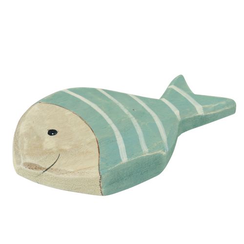 Produkt Drewniana ryba ozdobna do stojaka w kolorze jasnoniebieskim naturalnym 18×10cm