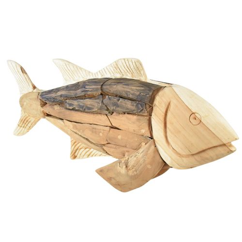 Floristik24 Drewniana ryba z drewna tekowego, dekoracja stołu rybnego, drewno 63 cm