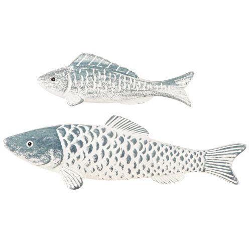 Produkt Drewniana Rybka w Niebieskim Białym Mączka Drzewna Dł. 23cm/35cm Zestaw 2 sztuk