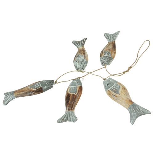 Produkt Drewniany wieszak na ryby srebrnoszary z 5 drewnianymi rybami 15cm
