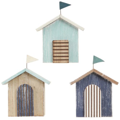 Produkt Domek drewniany Dekoracja domku na plaży naturalny niebieski W9,5cm 3 szt