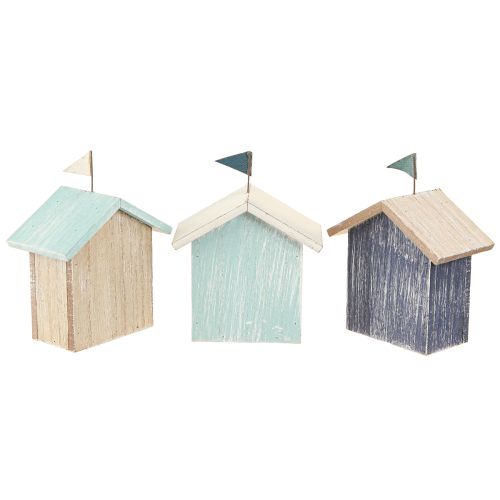 Produkt Domek drewniany Dekoracja domku na plaży naturalny niebieski W9,5cm 3 szt
