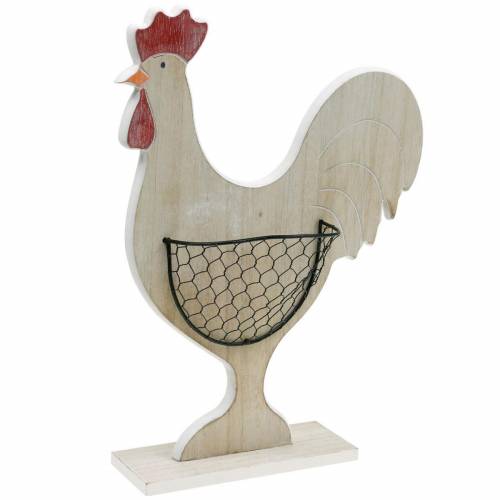 Drewniany kogut z koszykiem, dekoracja wielkanocna, drewniana figurka do sadzenia, dekoracja wiosenna, kurczak deco