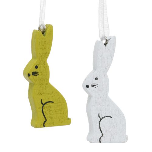 Floristik24 Zajączek drewniany wiszący zielony, biały 2,5cm x 6,5cm 10szt.
