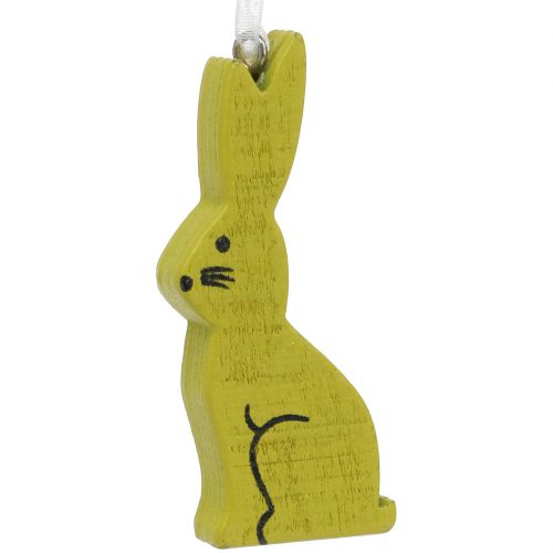 Floristik24 Zajączek drewniany wiszący zielony, biały 2,5cm x 6,5cm 10szt.