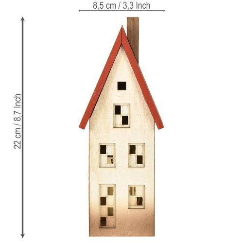 Produkt Drewniana dekoracja domku, latarnia, naturalna czerwień, na baterie 8,5×6,5×22cm