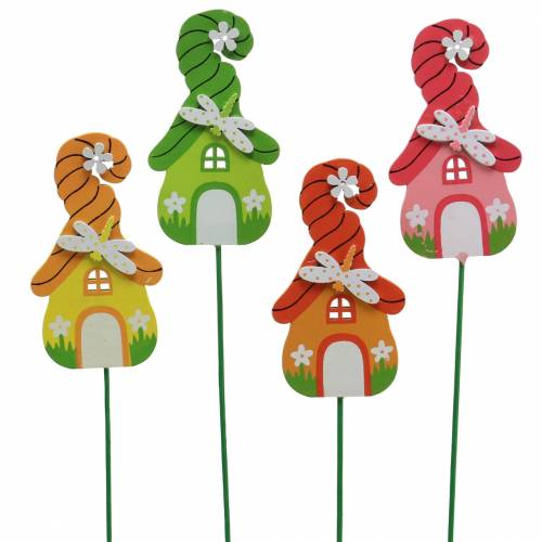 Floristik24 Zatyczki kwiatowe domek gnom z patyczkiem różne kolory 5×9cm 16 szt