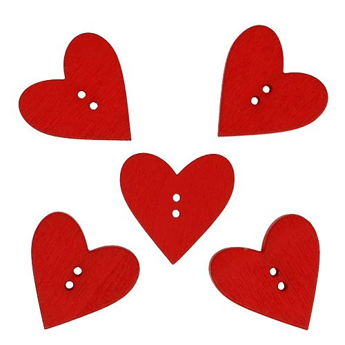 Floristik24 Guziki drewniane serca 2,5cm czerwone 48 szt