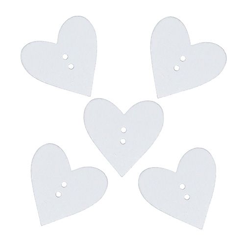 Floristik24 Drewniane guziki w kształcie serca 2,5 cm białe 48 szt.
