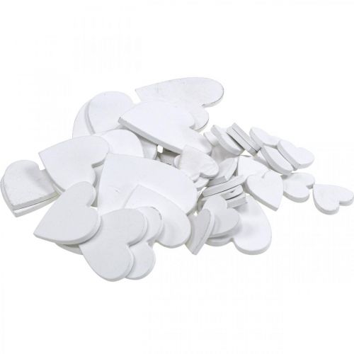 Floristik24 Drewniana dekoracja serca rozproszone serca ślubne białe 3/5/7cm 50p