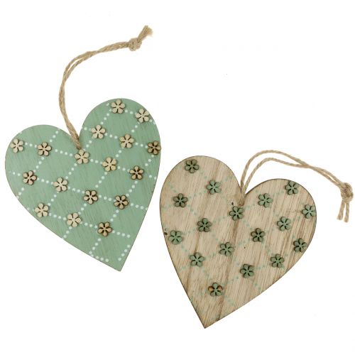 Floristik24 Drewniane serce do powieszenia zielone/naturalne 10cm 4szt