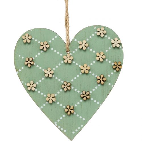 Floristik24 Drewniane serce do powieszenia zielone/naturalne 10cm 4szt