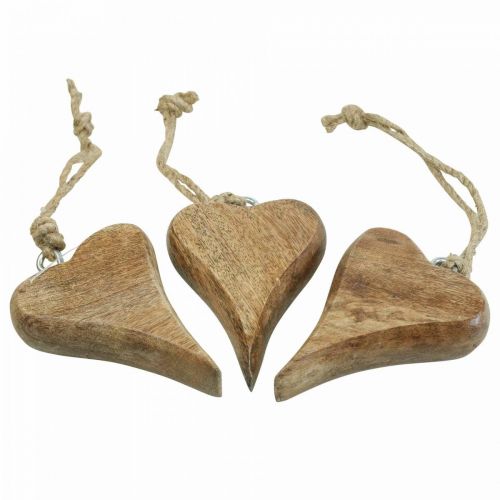 Floristik24 Drewniana zawieszka serce serce dekoracja drewniana do zawieszenia 10cm 3szt