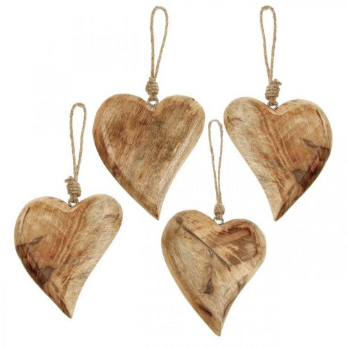 Floristik24 Drewniane serce, zawieszka serce z drewna mango 9×9cm 4szt