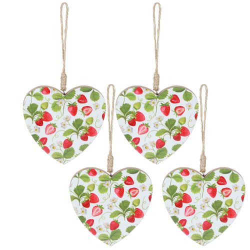Produkt Dekoracyjne serce z motywem truskawki – letnia drewniana zawieszka do dekoracji domu wiejskiego 10cmx10cm 4 szt.