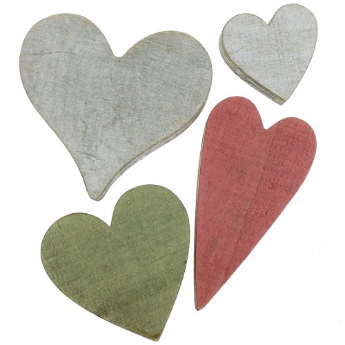 Floristik24 Drewniane serca dekoracja serca szare czerwone zielone 3-6,5cm 8szt