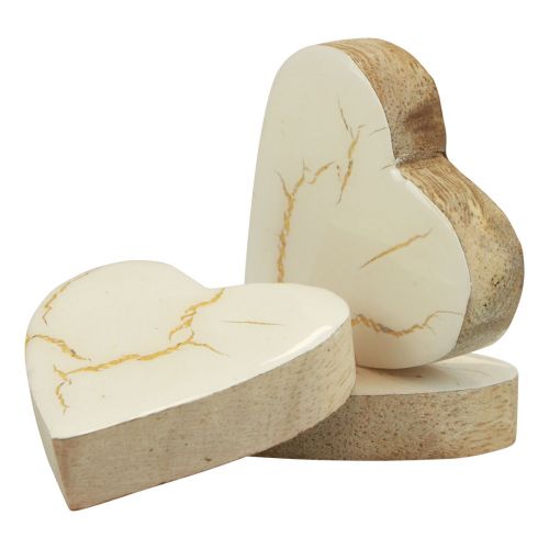Produkt Serca drewniane serca ozdobne białe złoto połysk crackle 4,5cm 8 szt