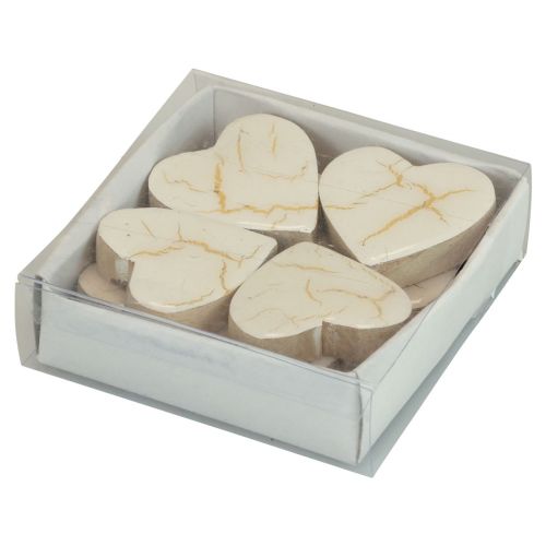 Produkt Serca drewniane serca ozdobne białe złoto połysk crackle 4,5cm 8 szt