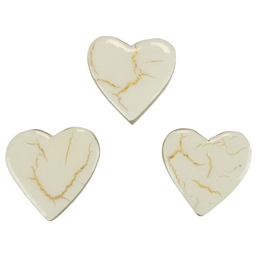 Floristik24 Serca drewniane serca ozdobne białe złoto połysk crackle 4,5cm 8szt