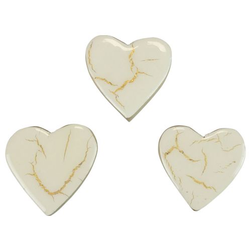 Floristik24 Serca drewniane serca ozdobne białe złoto połysk crackle 4,5cm 8 szt