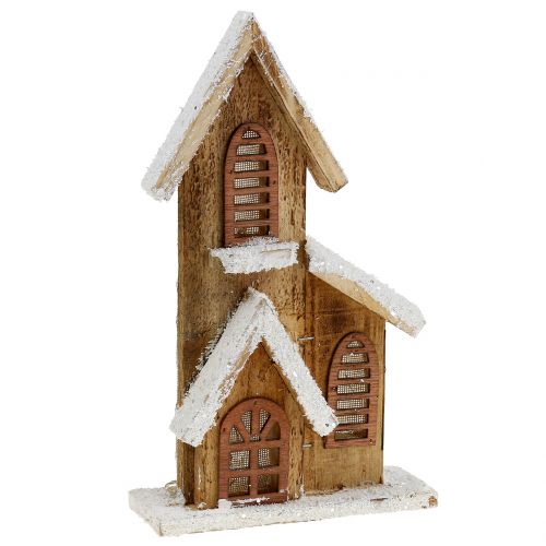 Floristik24 Kościół drewniany z oświetleniem LED Ciepła Biel 5L 16cm x 27cm