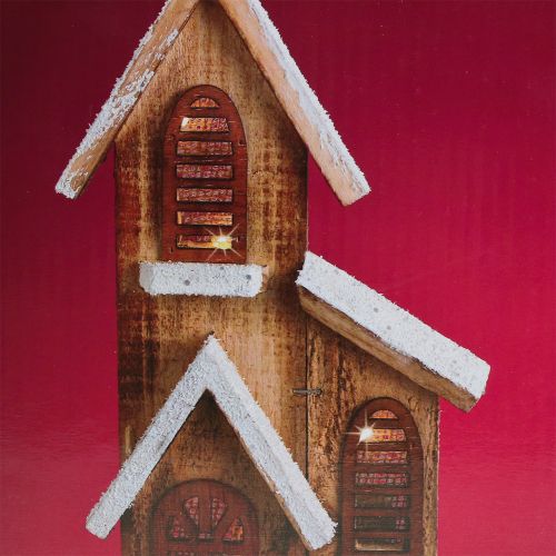 Floristik24 Kościół drewniany z oświetleniem LED Ciepła Biel 5L 16cm x 27cm