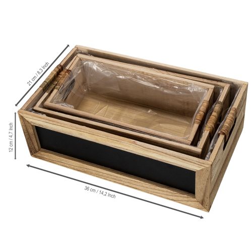 Drewniane pudełko z tabliczką do opisywania, zestaw 3 szt., 36 cm | Floristik24.pl