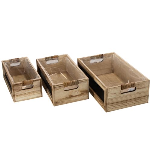 Drewniane pudełko z tabliczką do opisywania, zestaw 3 szt., 36 cm | Floristik24.pl