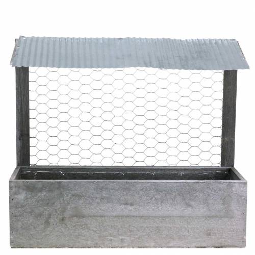 Floristik24 Planter Box Wood with Tin Roof and Rabbit Wire Washed Grey 38×13,5cm H34cm