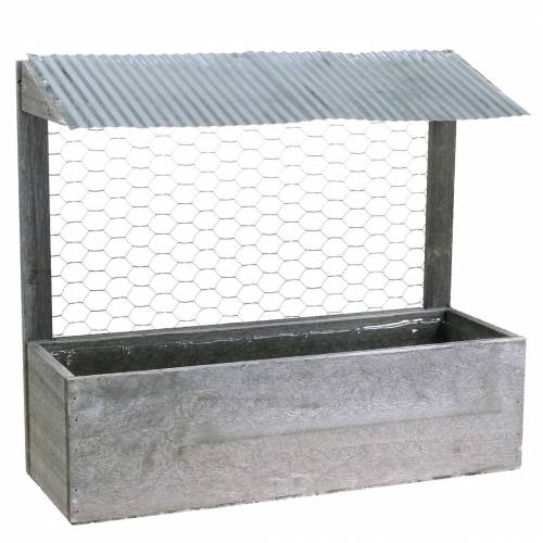 Planter Box Wood with Tin Roof and Rabbit Wire Washed Grey 38×13,5cm H34cm