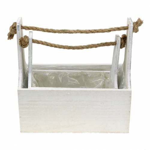 Floristik24 Planter Box Skrzynka na narzędzia z rączką drewniana skrzynka biała 27×15cm/22×10,5cm