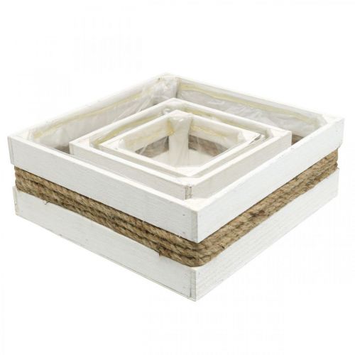Produkt Pudełko na rośliny drewno białe z pudełkiem na sznurek do sadzenia 15/20/30cm zestaw 3