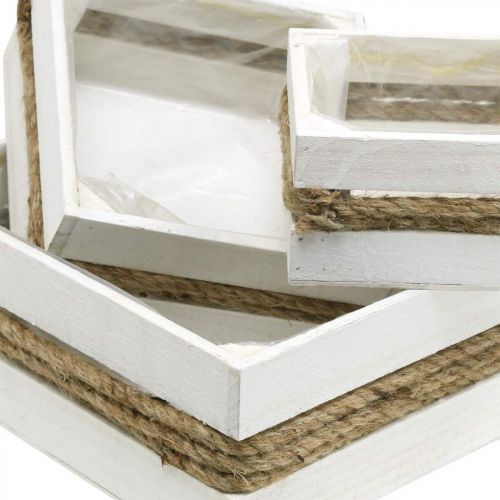 Produkt Pudełko na rośliny drewno białe z pudełkiem na sznurek do sadzenia 15/20/30cm zestaw 3