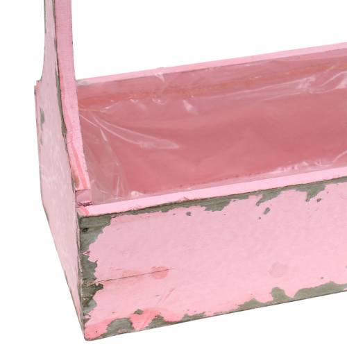 Floristik24 Kosz na rośliny Skrzynka narzędziowa z uchwytem z juty, różowa, używana, 28x12x24cm 1 sztuka