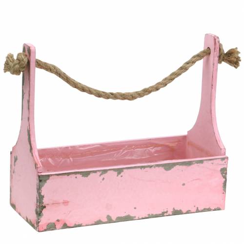 Floristik24 Kosz na rośliny Skrzynka narzędziowa z uchwytem z juty, różowa, używana, 28x12x24cm 1 sztuka