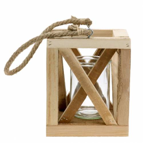 Floristik24 Lampion drewniany Deco ze szkłem natura 14x14cm H17cm