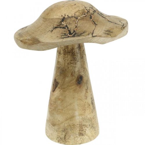 Grzyb drewniany ze wzorem dekoracja drewniana grzyb naturalny, złoty Ø12,5cm W15cm