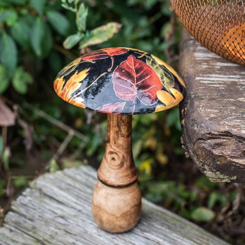 Floristik24 Drewniany grzyb Deco Kolorowe Liście Jesień Dekoracja czarna, kolorowa Ø13cm H19cm