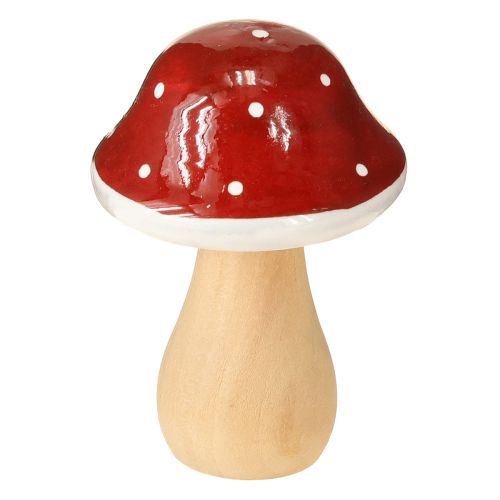 Drewniane grzyby, muchomory, dekoracja, drewno, FSC, czerwono-brązowe, wys. 6,5/7 cm, 4 sztuki