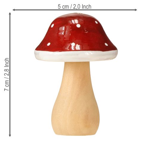 Floristik24 Drewniane grzyby, muchomory, dekoracja, drewno, FSC, czerwono-brązowe, wys. 6,5/7 cm, 4 sztuki