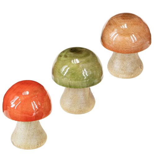 Drewniane grzybki jesienna dekoracja grzybki zielone czerwone pomarańczowe wys. 6,5cm 9 szt.