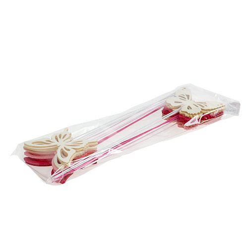 Floristik24 Drewniany motyl z drutem różowy asst. 8cm 18 sztuk