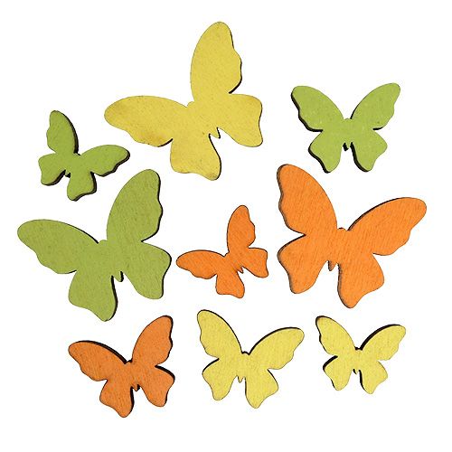 Floristik24 Motyl drewniany 2,5-4cm Pomarańczowy, Zielony, Żółty 36szt.