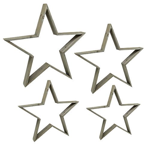 Floristik24 Zestaw 4 drewnianych gwiazdek stojących w kolorze szarym 29 cm - 61 cm