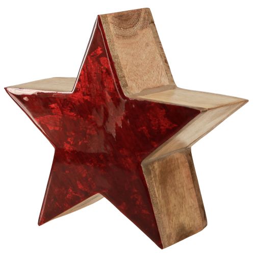 Produkt Drewniana gwiazda naturalna czerwona dekoracja w kształcie gwiazdy wykonana z drewna mango Ø24x10cm