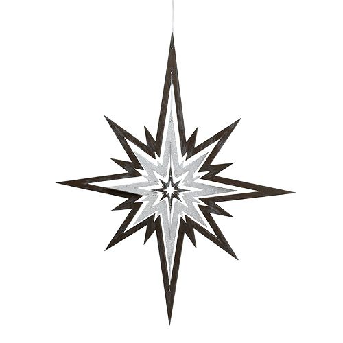 Floristik24 Drewniana gwiazda do zawieszenia Grey, White 48cm x 40cm