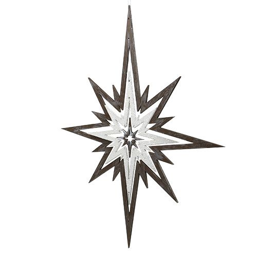 Floristik24 Drewniana gwiazda do zawieszenia Grey, White 48cm x 40cm