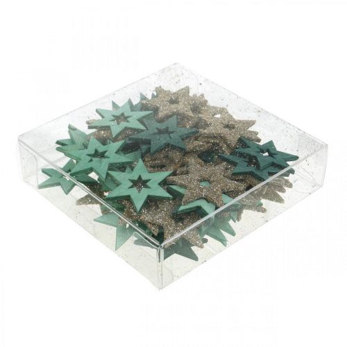 Produkt Dekoracja rozproszona drewniana gwiazda zielona, brokatowa poinsecja mix 4cm 72 szt